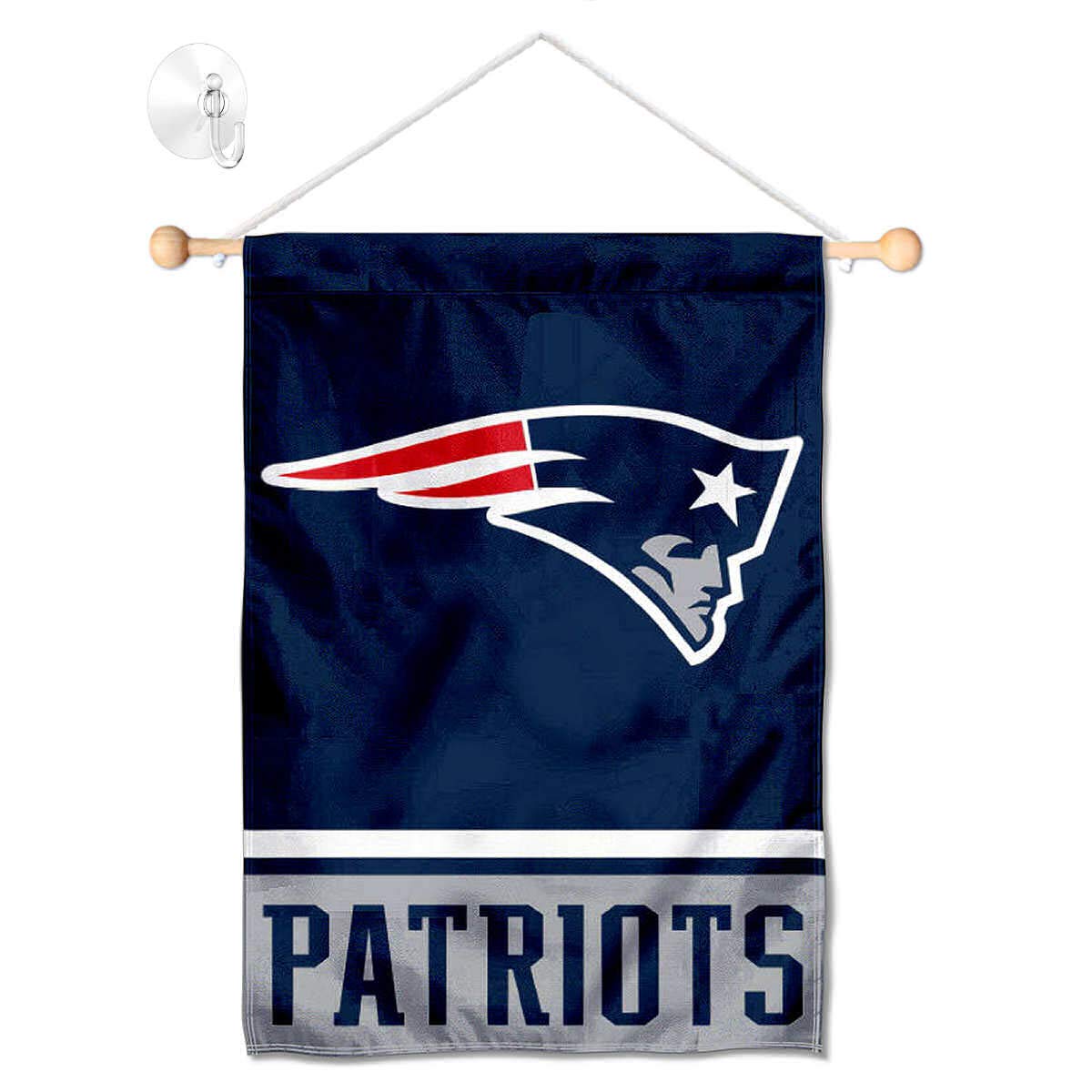 New England Patriots Banner Window Wall Hanging Flag with Suction Cup - Sports Collectibles, Sports Memorabilia, Sports Fan Shop, Sports Gifts