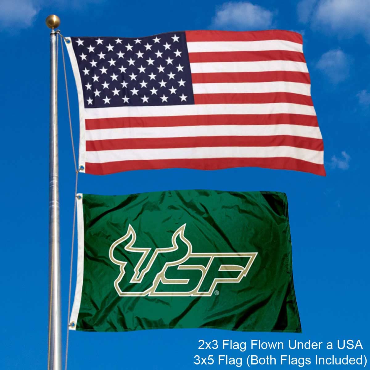 South Florida Bulls Small 2'x3' Flag and USA 3x5 Flag Set - Sports Collectibles, Sports Memorabilia, Sports Fan Shop, Sports Gifts
