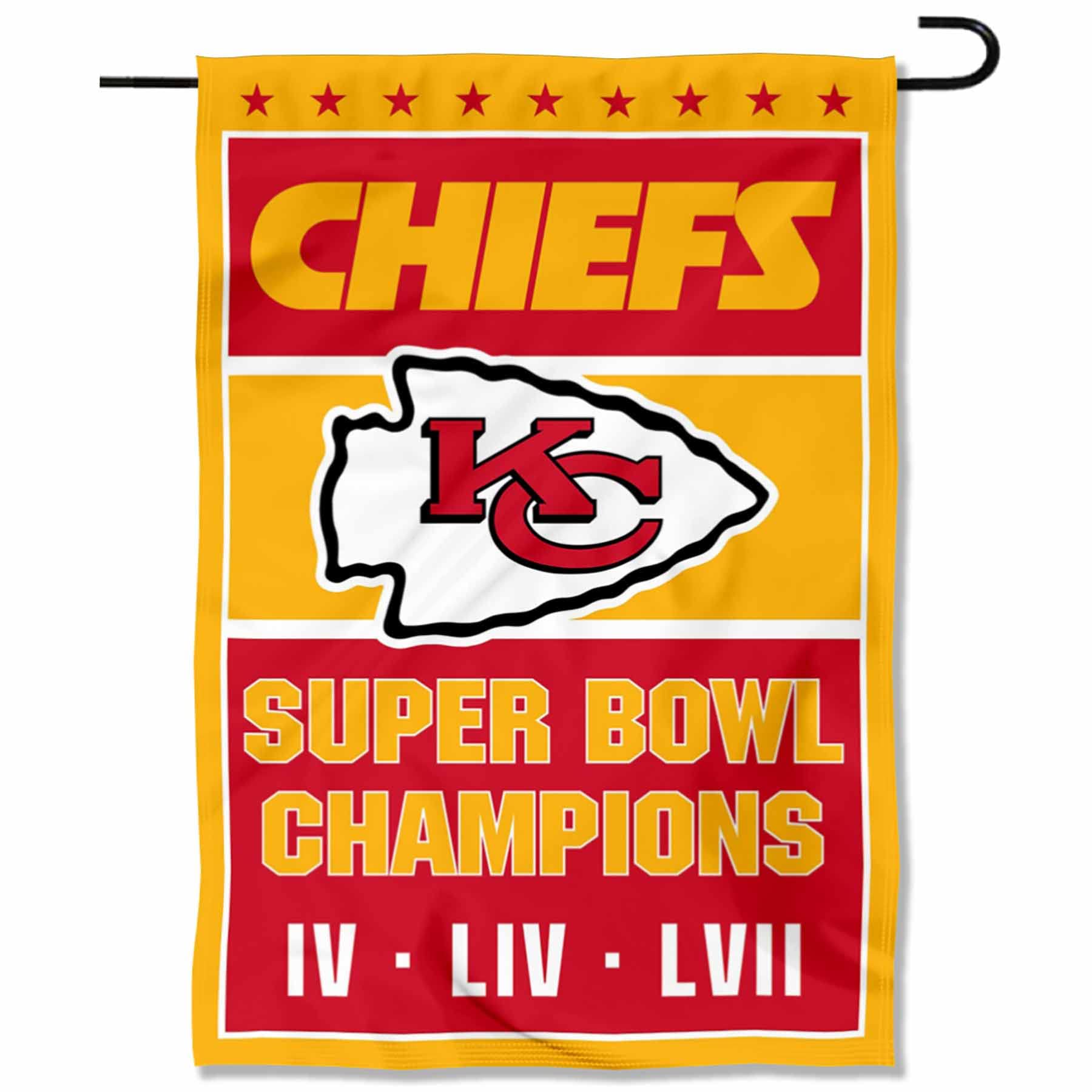 WinCraft Kansas City Chiefs 3 Time Champions Super Bowl 2023 Double Sided Garden Banner Flag - Sports Collectibles, Sports Memorabilia, Sports Fan Shop, Sports Gifts