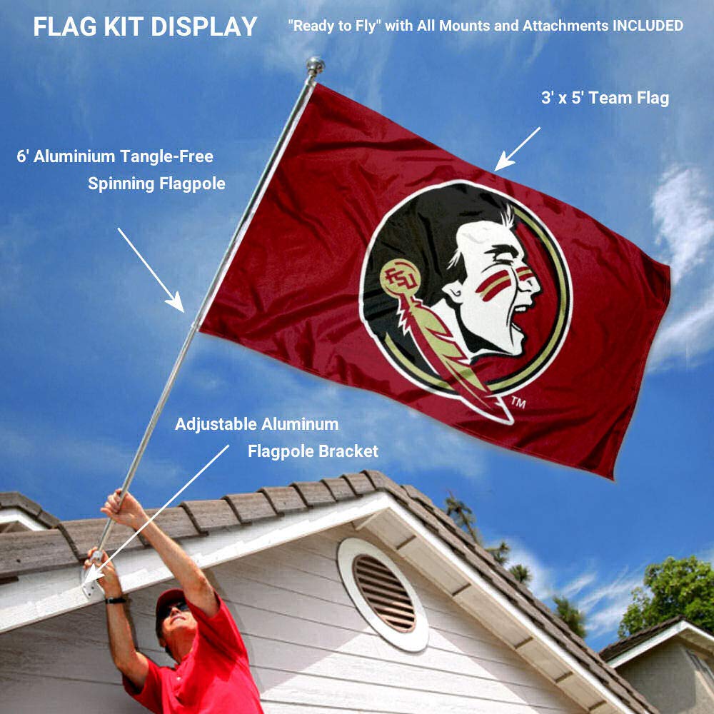 College Flags & Banners Co. Florida State Seminoles New Logo Flag with Pole and Bracket Kit - Sports Collectibles, Sports Memorabilia, Sports Fan Shop, Sports Gifts