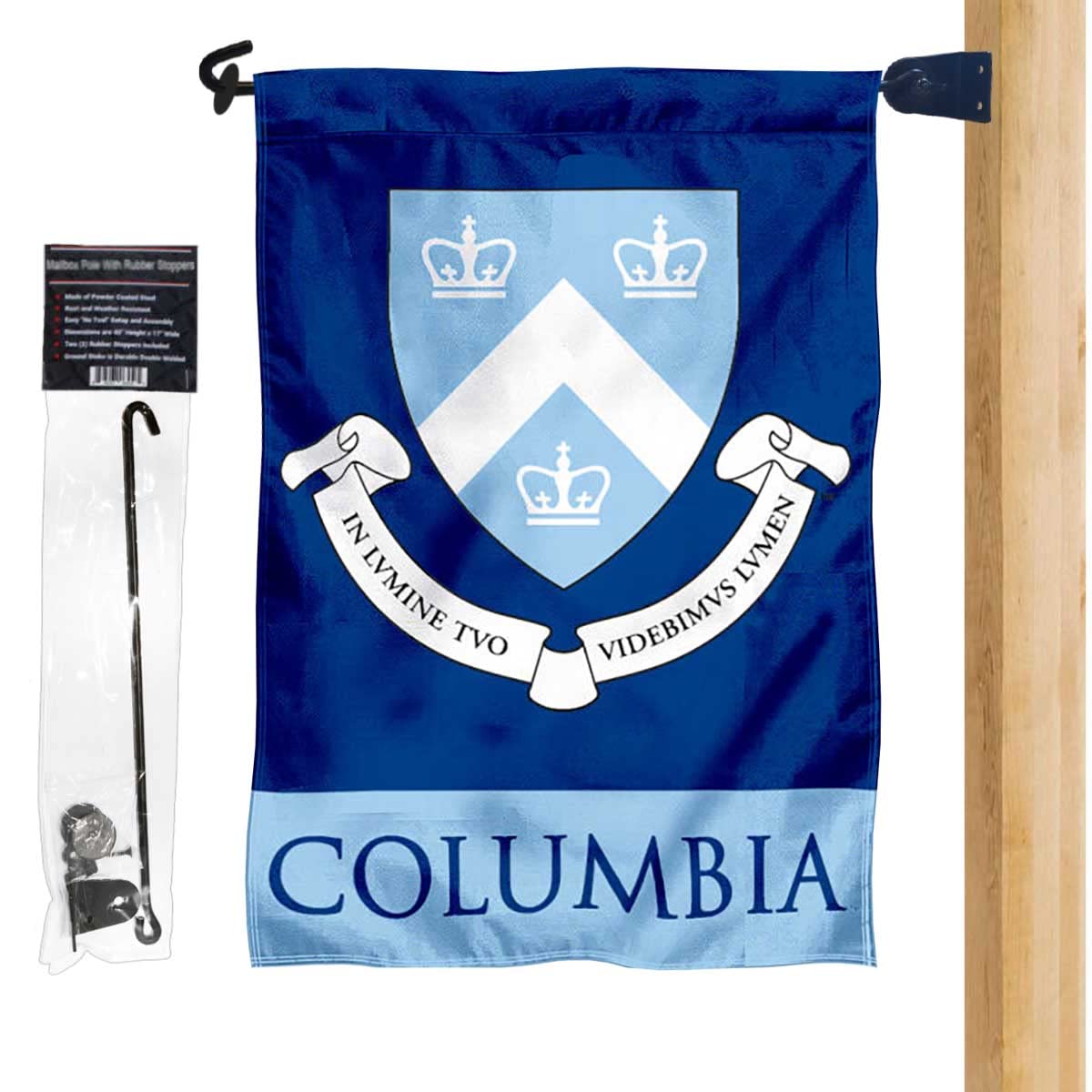 Columbia Lions Shield Garden Flag and Mailbox Post Pole Mount Holder Set - Sports Collectibles, Sports Memorabilia, Sports Fan Shop, Sports Gifts