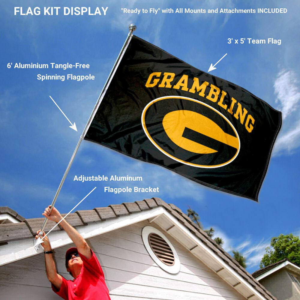 College Flags & Banners Co. Grambling State Tigers Flag with Pole and Bracket Holder University Set - Sports Collectibles, Sports Memorabilia, Sports Fan Shop, Sports Gifts