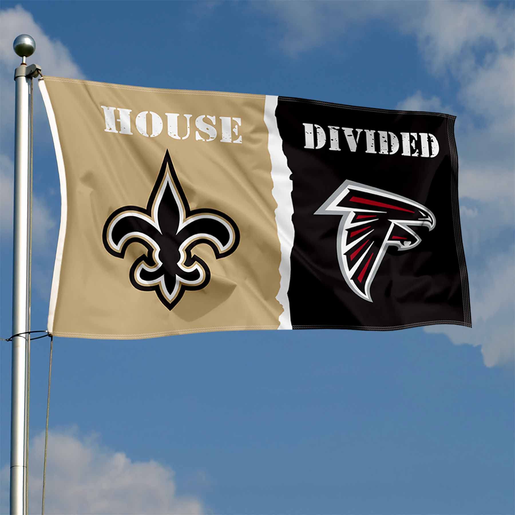 Saints and Falcons House Divided Flag Rivalry Banner - Sports Collectibles, Sports Memorabilia, Sports Fan Shop, Sports Gifts