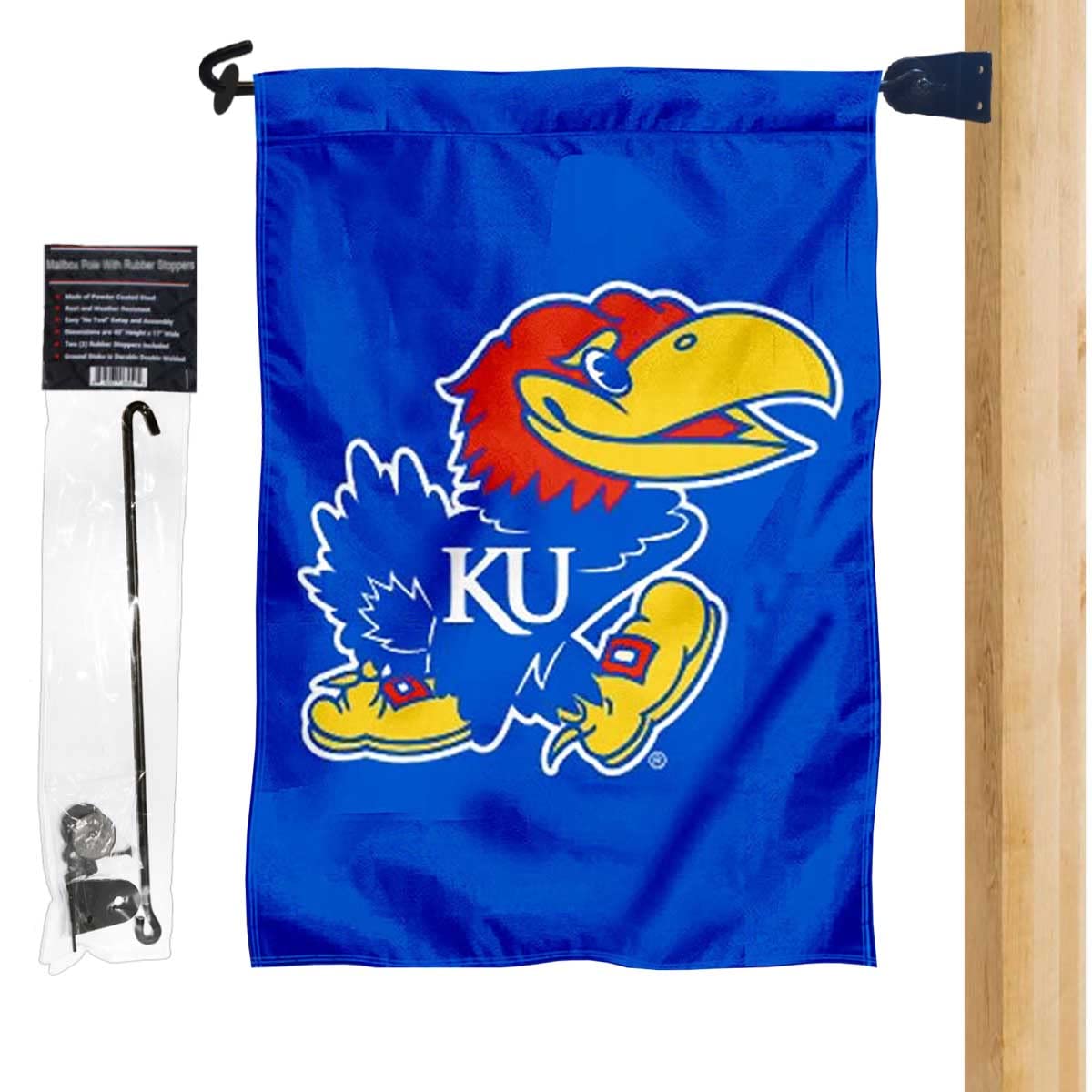 University of Kansas Garden Flag and Mailbox Post Pole Mount Holder Set - Sports Collectibles, Sports Memorabilia, Sports Fan Shop, Sports Gifts