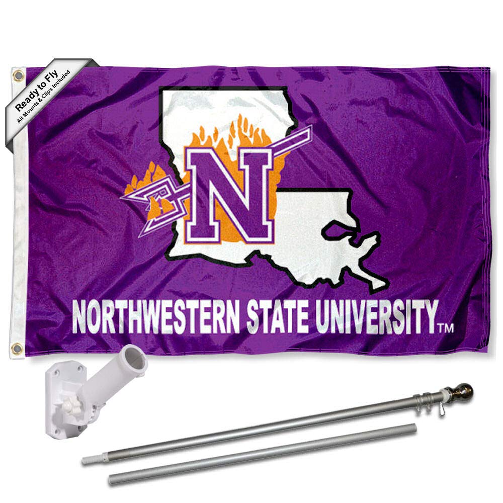 Northwestern State University Polyester Flag and Pole Bracket Mount Bundle - Sports Collectibles, Sports Memorabilia, Sports Fan Shop, Sports Gifts