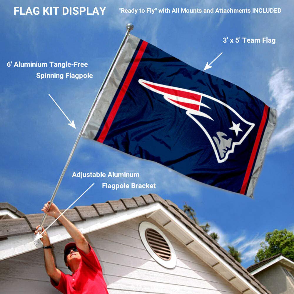 WinCraft New England Patriots Flag Pole and Bracket Kit - Sports Collectibles, Sports Memorabilia, Sports Fan Shop, Sports Gifts