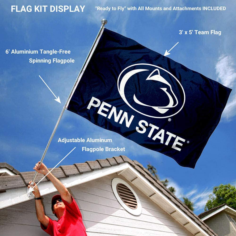 College Flags & Banners Co. Penn State University Blue Flag and Pole Bracket Mount Bundle - Sports Collectibles, Sports Memorabilia, Sports Fan Shop, Sports Gifts