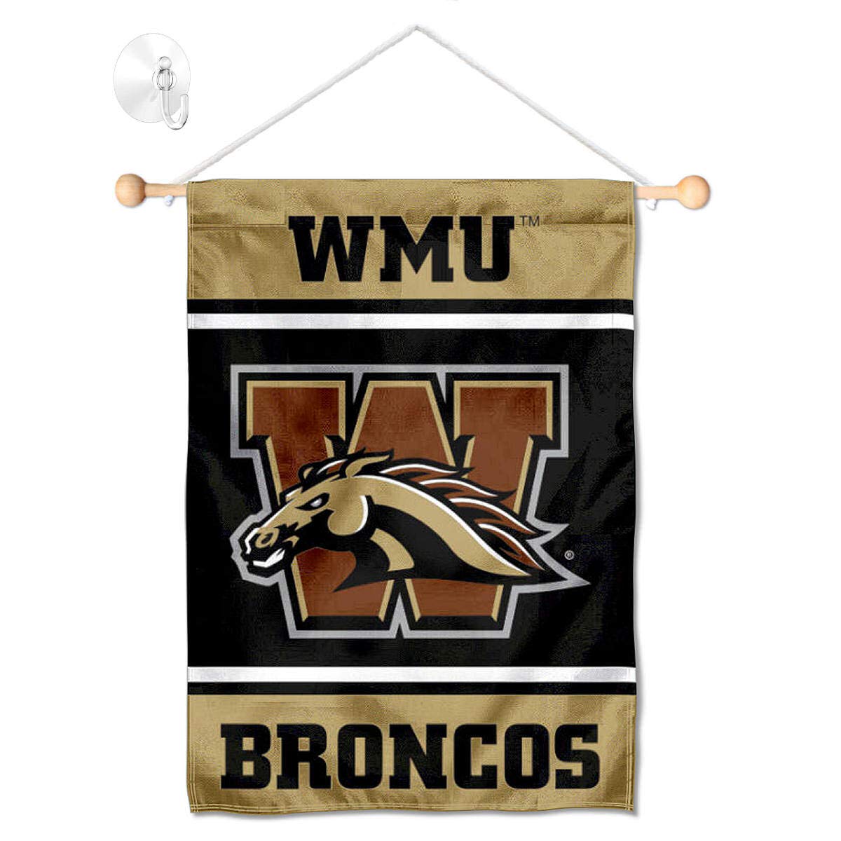 College Flags & Banners Co. Western Michigan Broncos Window Wall Banner Hanging Flag with Suction Cup - Sports Collectibles, Sports Memorabilia, Sports Fan Shop, Sports Gifts