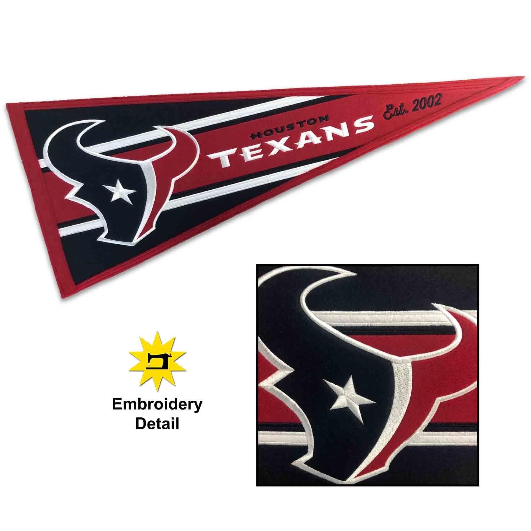 WinCraft Houston Texans Embroidered and Sewn Pennant - Sports Collectibles, Sports Memorabilia, Sports Fan Shop, Sports Gifts