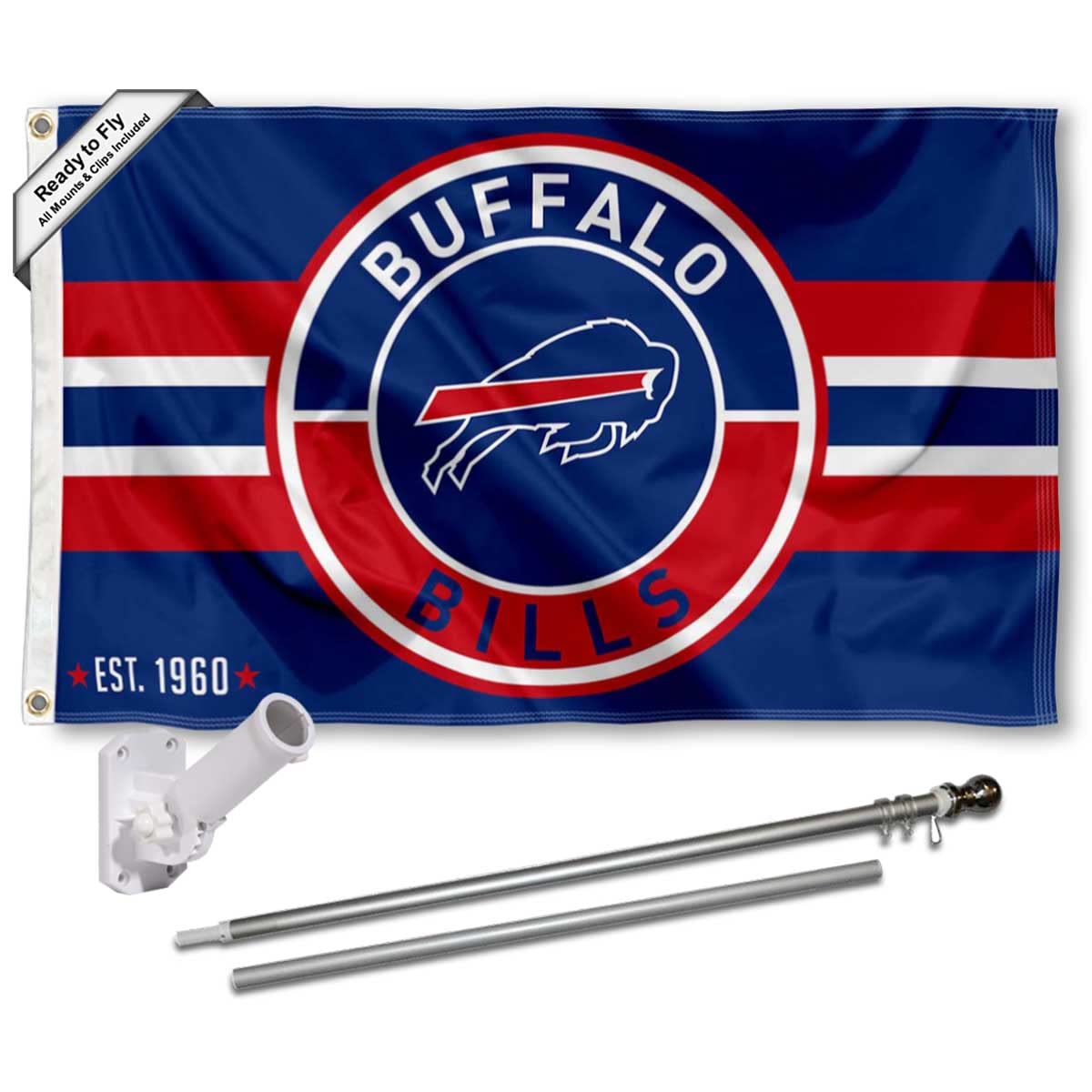 WinCraft Buffalo Bills Patch Logo Flag Pole and Bracket Mount Kit - Sports Collectibles, Sports Memorabilia, Sports Fan Shop, Sports Gifts