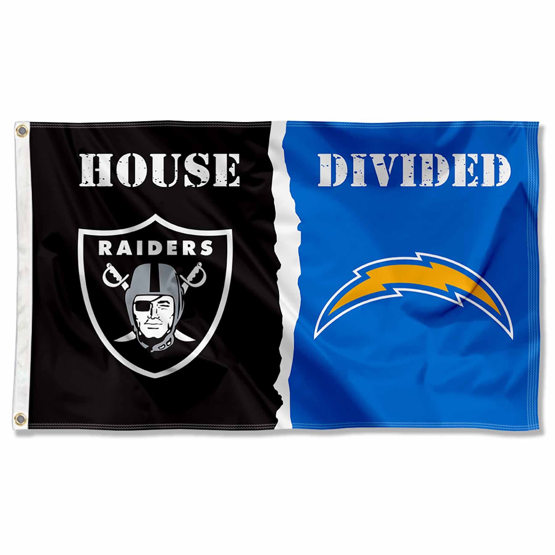 WinCraft Raiders and Chargers House Divided Flag Rivalry Banner - Sports Collectibles, Sports Memorabilia, Sports Fan Shop, Sports Gifts