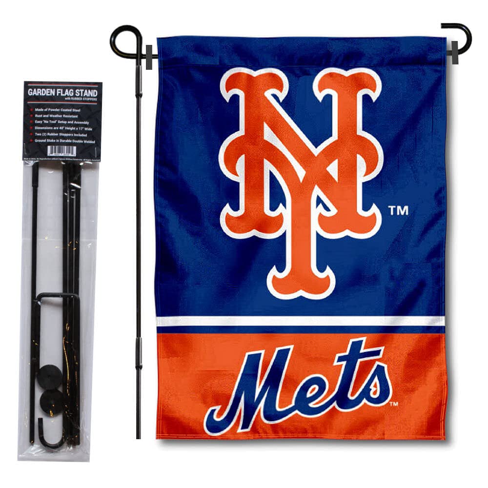 WinCraft New York Mets Garden Flag with Stand Holder - Sports Collectibles, Sports Memorabilia, Sports Fan Shop, Sports Gifts