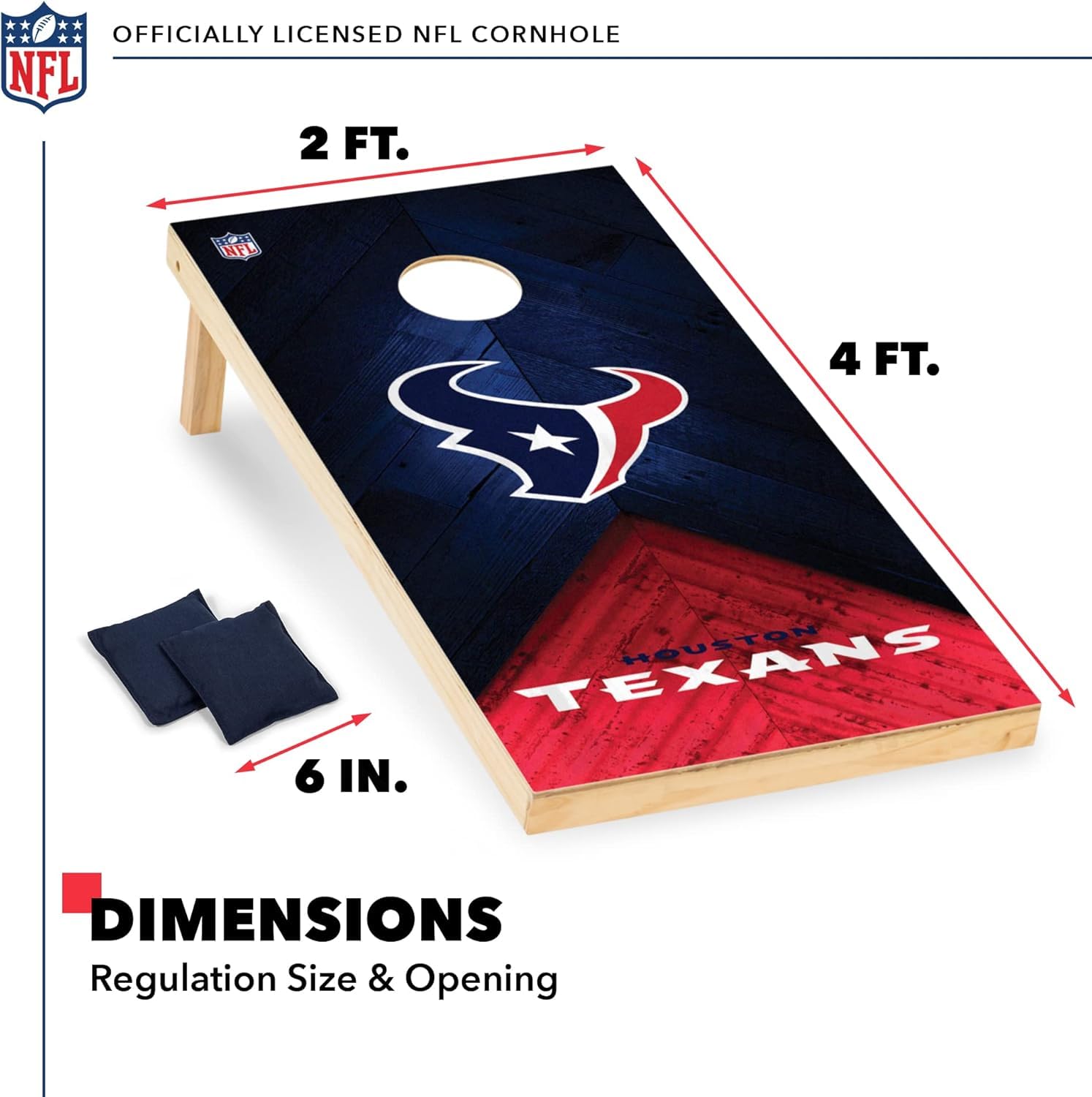Wild Sports NFL Houston Texans 2' x 4' Regulation Size Solid Wood Cornhole Set with Direct Print HD Team Graphics - Sports Collectibles, Sports Memorabilia, Sports Fan Shop, Sports Gifts