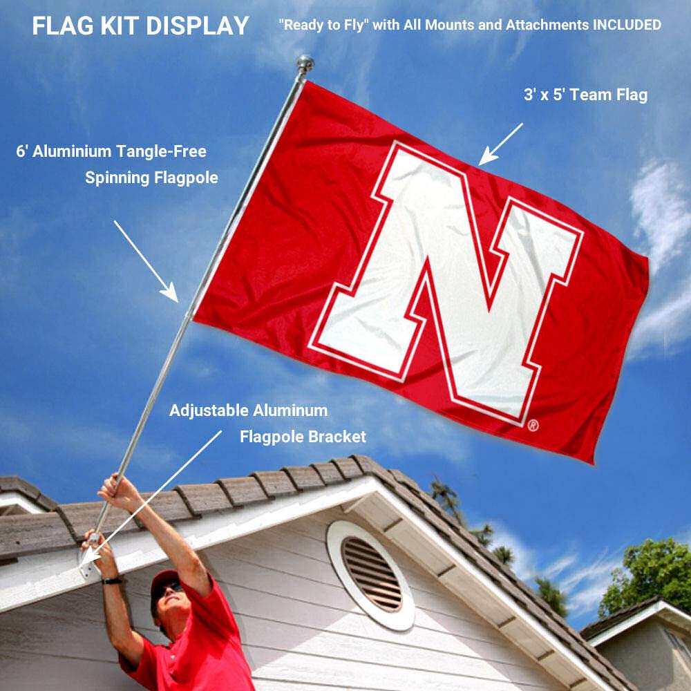 College Flags & Banners Co. Nebraska Cornhuskers Block N Flag with Pole and Bracket Complete Set - Sports Collectibles, Sports Memorabilia, Sports Fan Shop, Sports Gifts