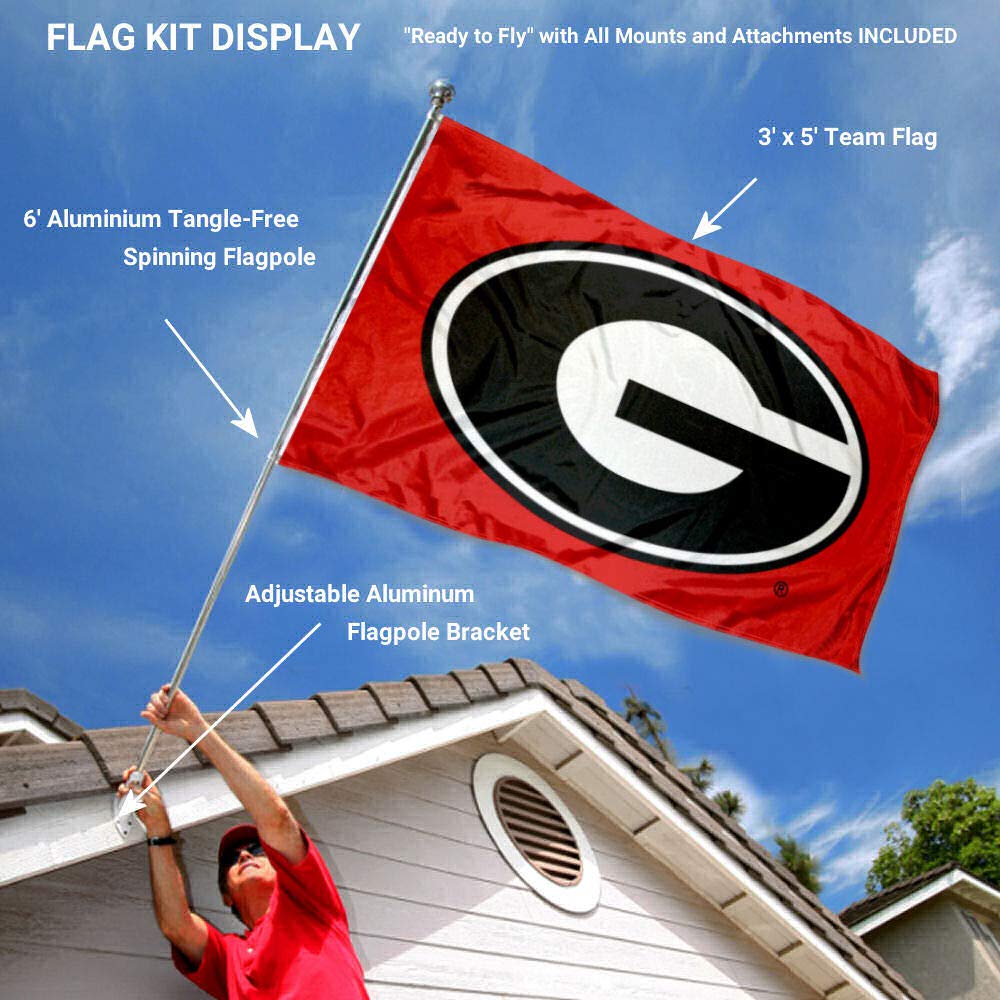 College Flags & Banners Co. Georgia Bulldogs Red Flag with Pole and Bracket Kit - Sports Collectibles, Sports Memorabilia, Sports Fan Shop, Sports Gifts