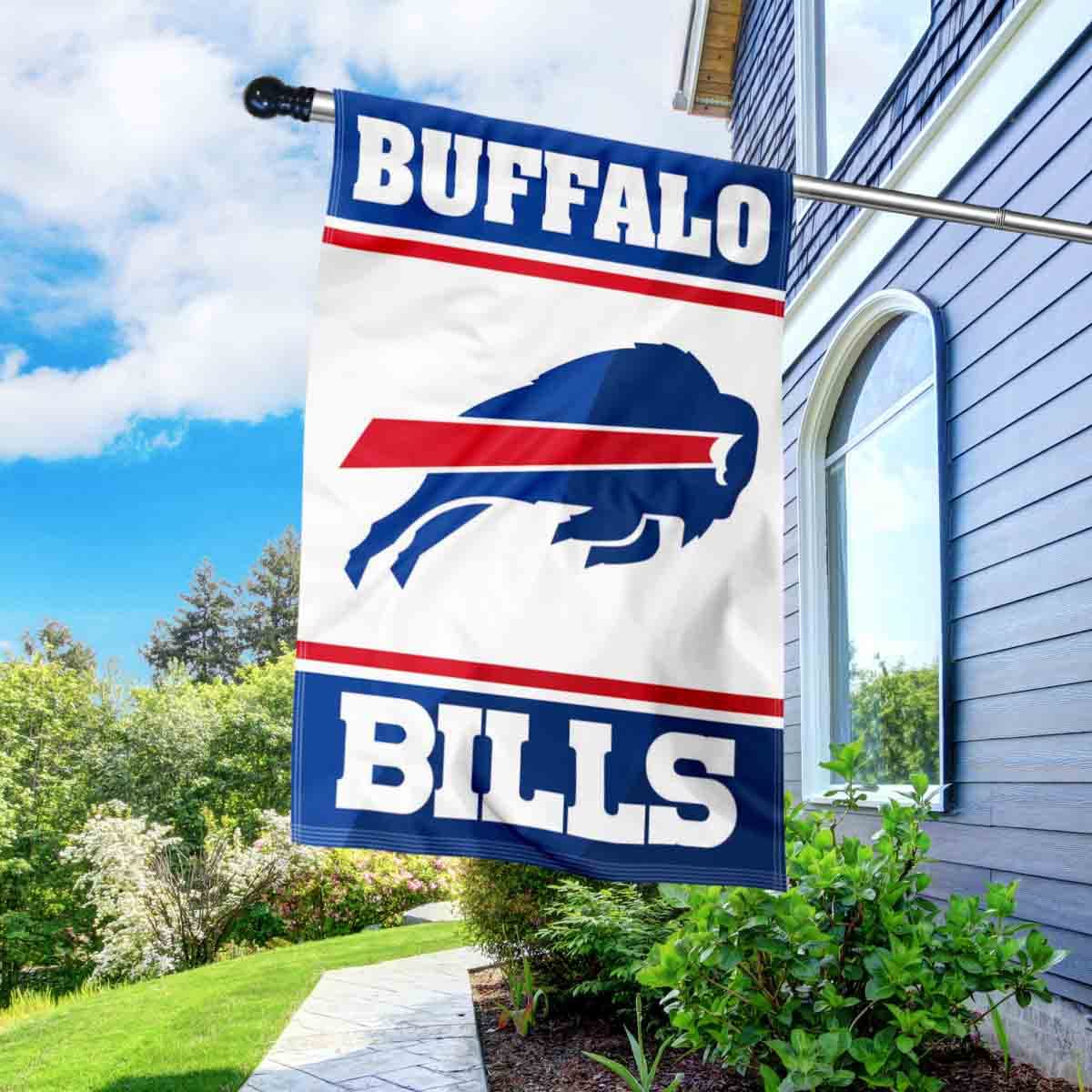WinCraft Bills White Banner House Flag and 5 Foot Flagpole Set - Sports Collectibles, Sports Memorabilia, Sports Fan Shop, Sports Gifts
