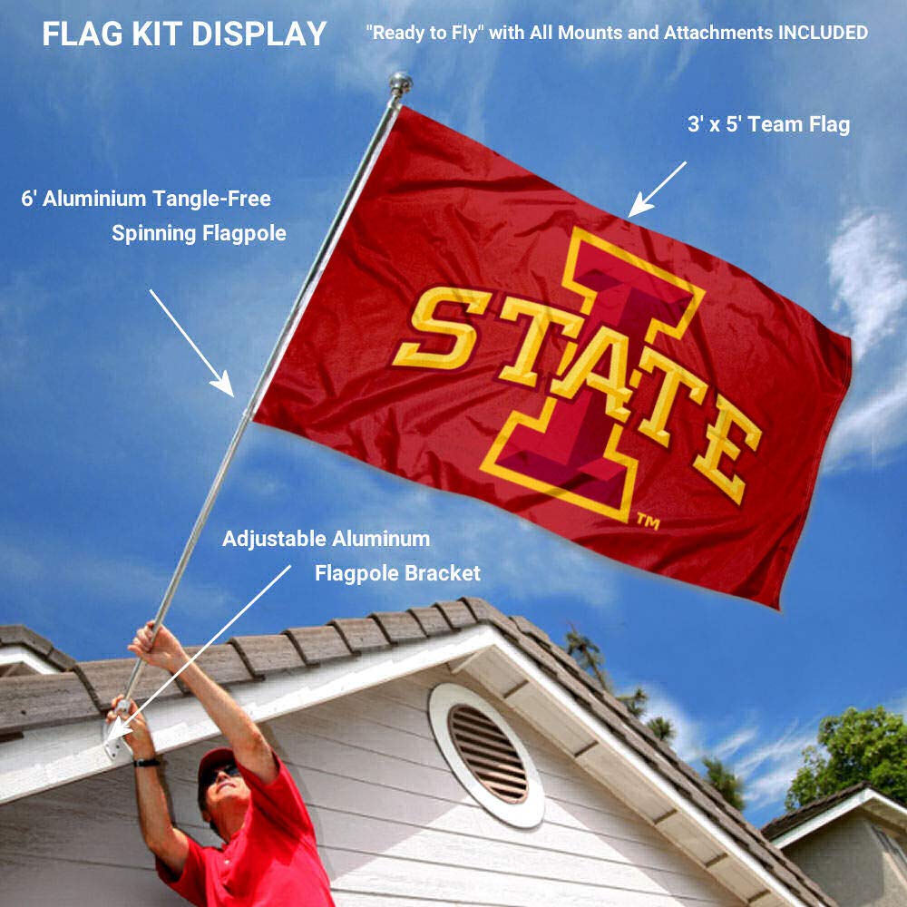 Iowa State Cyclones Flag with Pole and Bracket Complete Set - Sports Collectibles, Sports Memorabilia, Sports Fan Shop, Sports Gifts