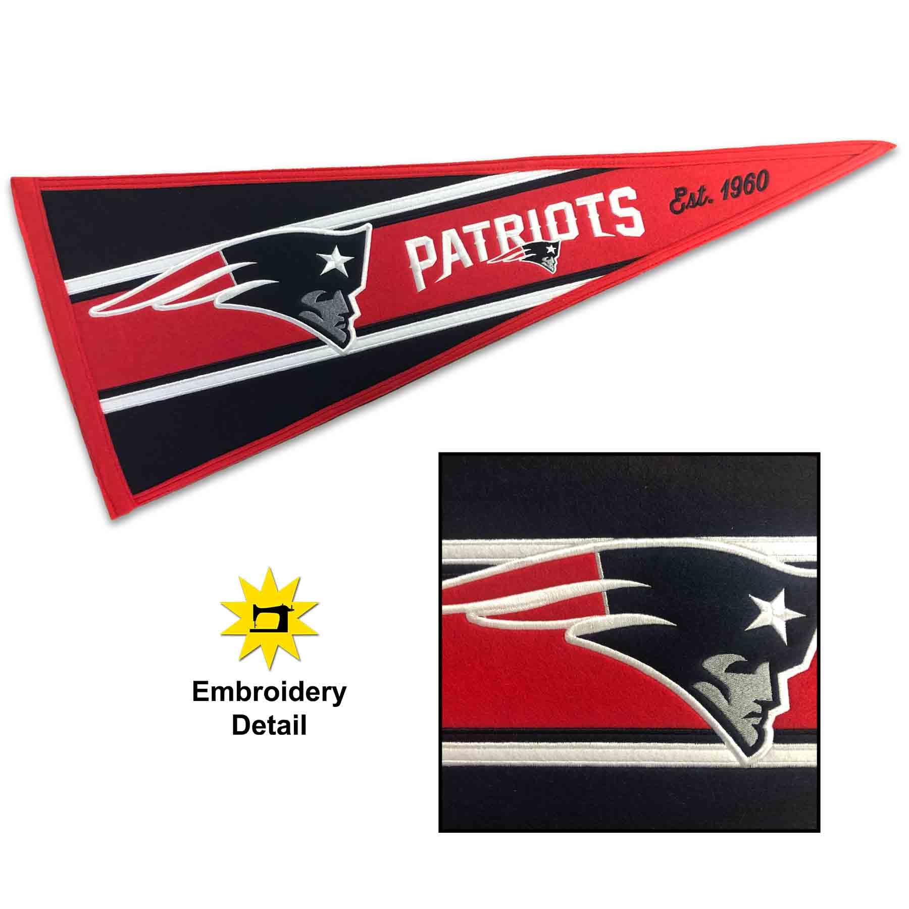 WinCraft New England Patriots Embroidered and Sewn Pennant - Sports Collectibles, Sports Memorabilia, Sports Fan Shop, Sports Gifts