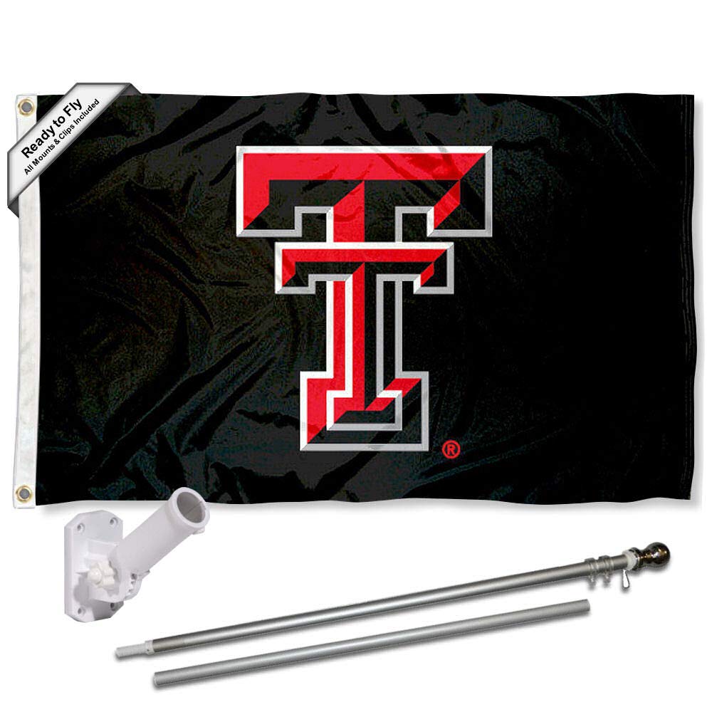College Flags & Banners Co. Texas Tech Red Raiders Black Flag with Pole and Bracket Complete Set - Sports Collectibles, Sports Memorabilia, Sports Fan Shop, Sports Gifts