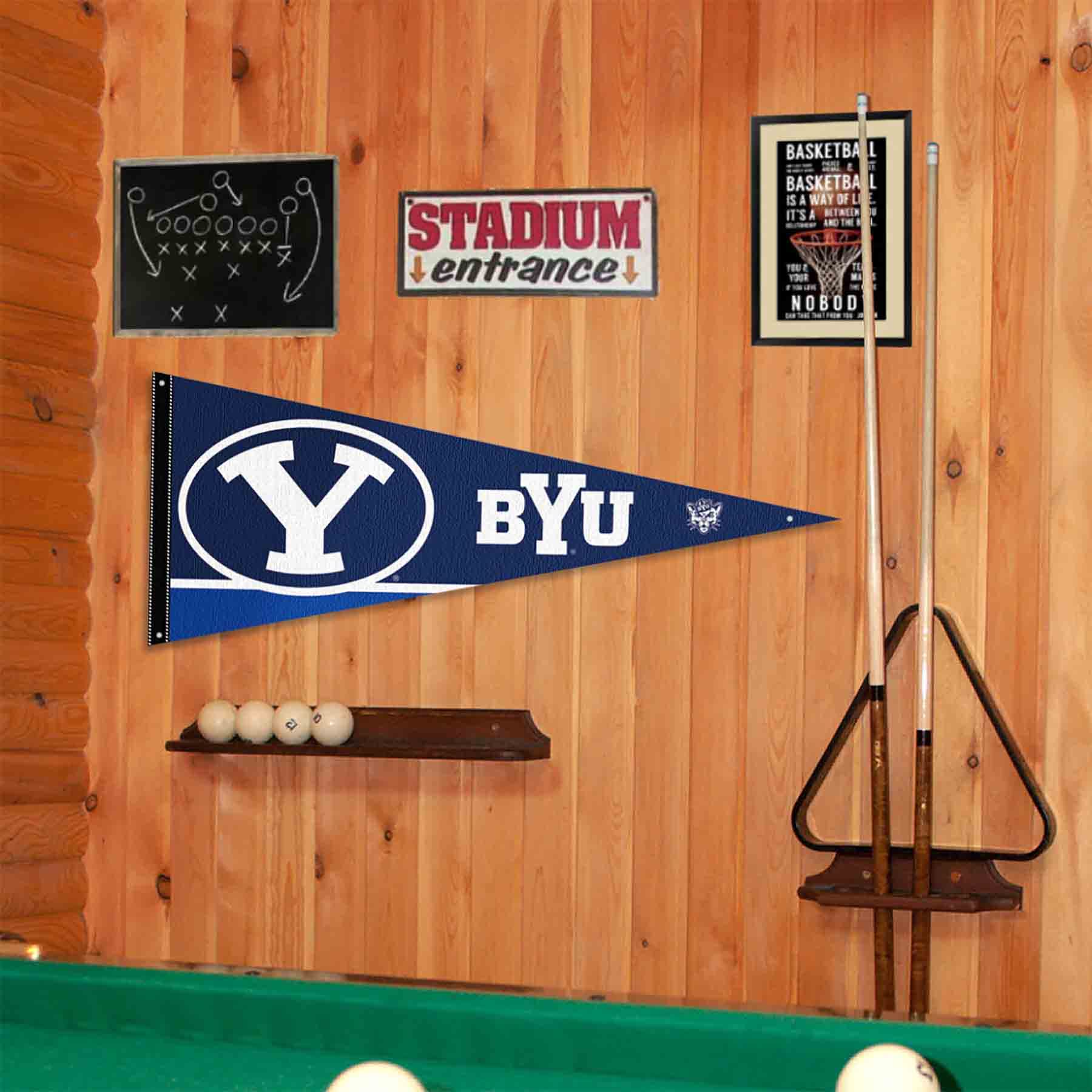 College Flags & Banners Co. Brigham Young Cougars Pennant Flag and Wall Tack Mount Pads - Sports Collectibles, Sports Memorabilia, Sports Fan Shop, Sports Gifts