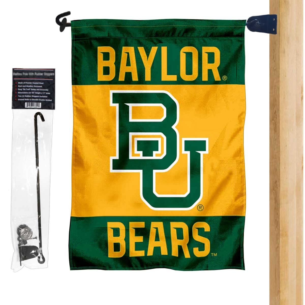 College Flags & Banners Co. Baylor Bears Gold Garden Flag and Mailbox Post Pole Mount Holder Set - Sports Collectibles, Sports Memorabilia, Sports Fan Shop, Sports Gifts