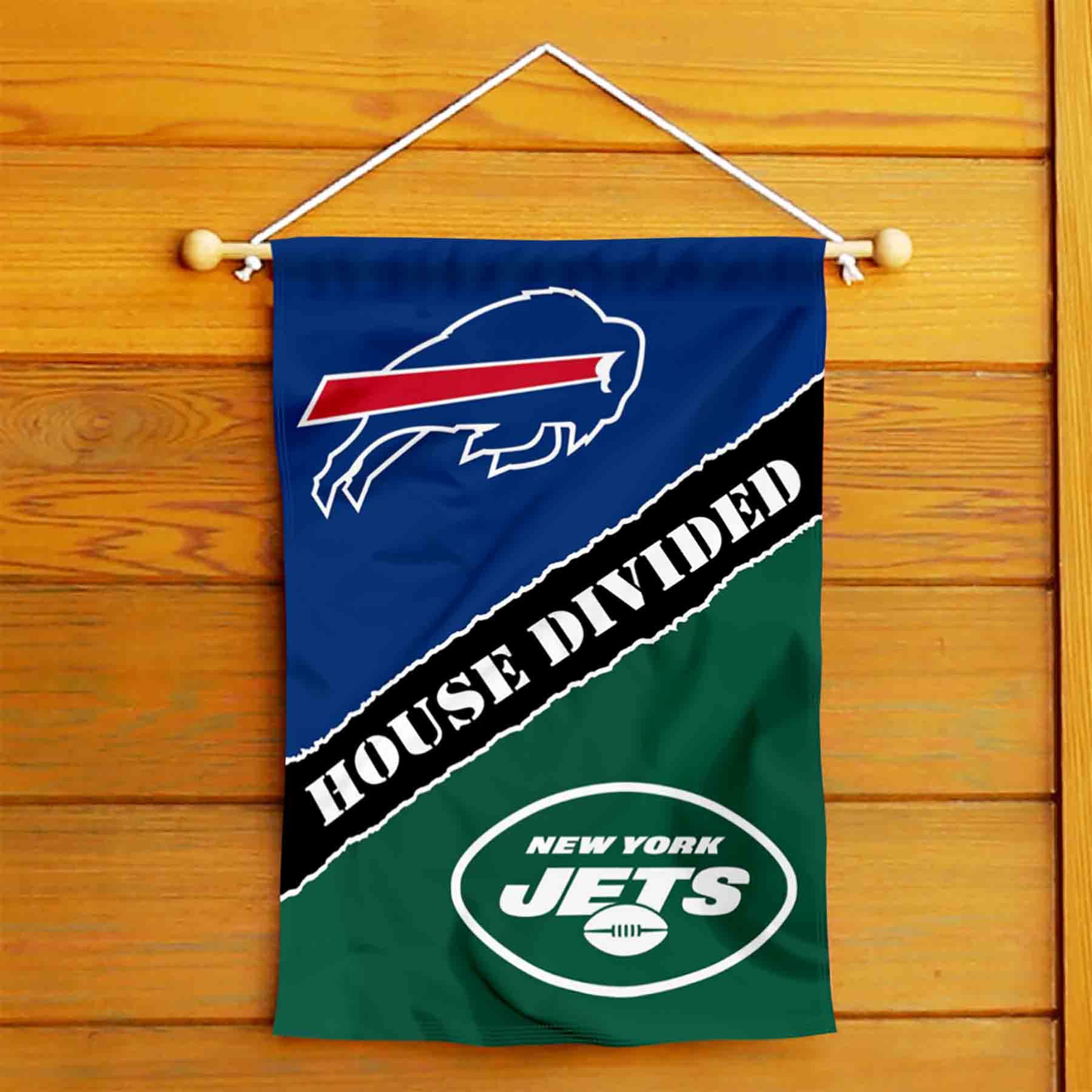 WinCraft House Divided Bills and Jets Double Sided Garden Flag - Sports Collectibles, Sports Memorabilia, Sports Fan Shop, Sports Gifts