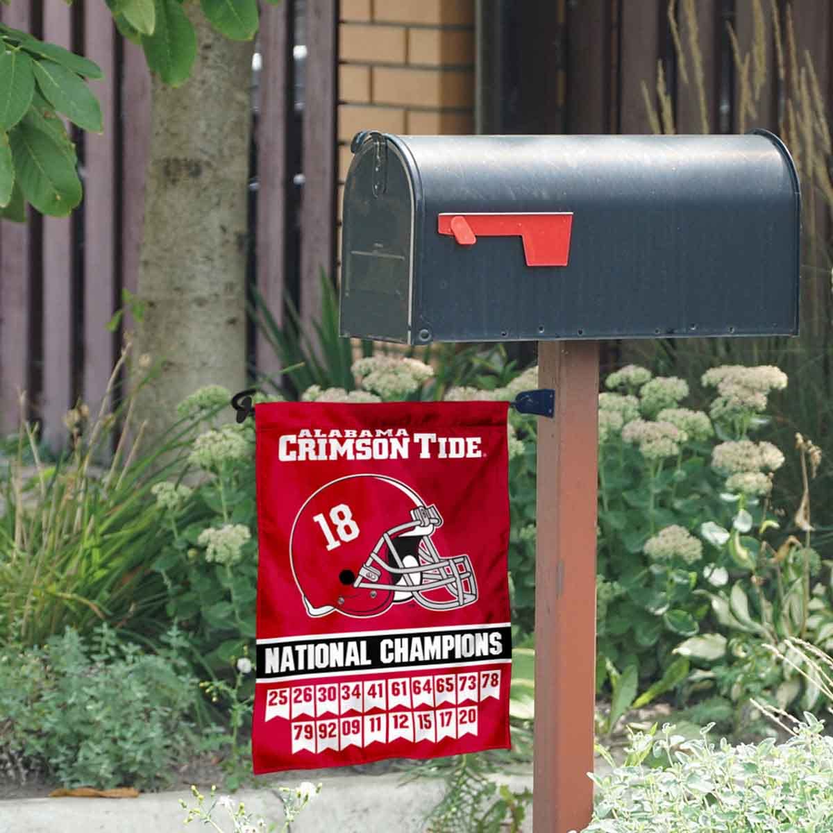 College Flags & Banners Co. Alabama Crimson Tide 18 Time Football National Champions Garden Flag and Mailbox Post Pole Mount Holder Set - Sports Collectibles, Sports Memorabilia, Sports Fan Shop, Sports Gifts