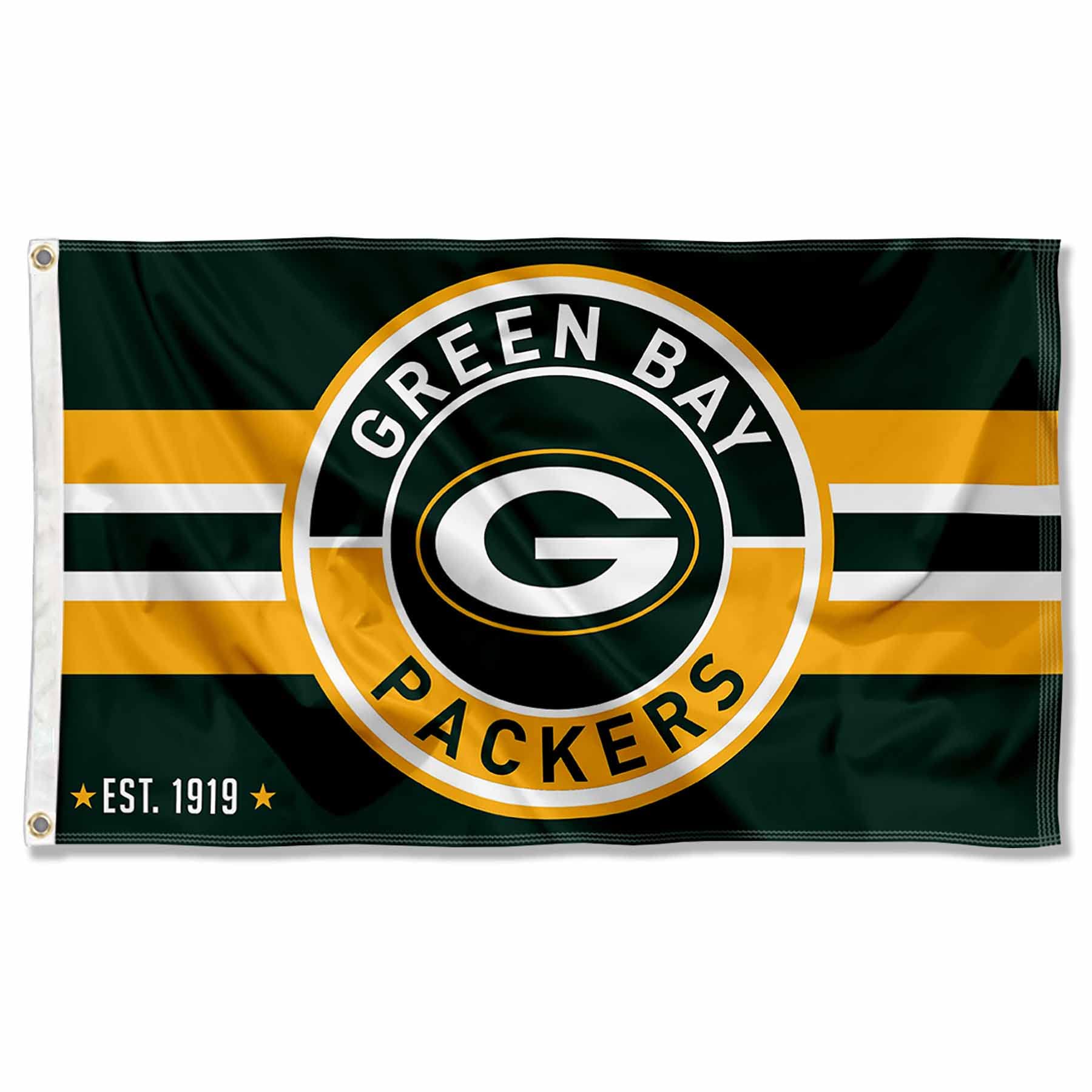 WinCraft Green Bay Packers Patch Button Circle Logo Flag Large 3x5 Banner - Sports Collectibles, Sports Memorabilia, Sports Fan Shop, Sports Gifts