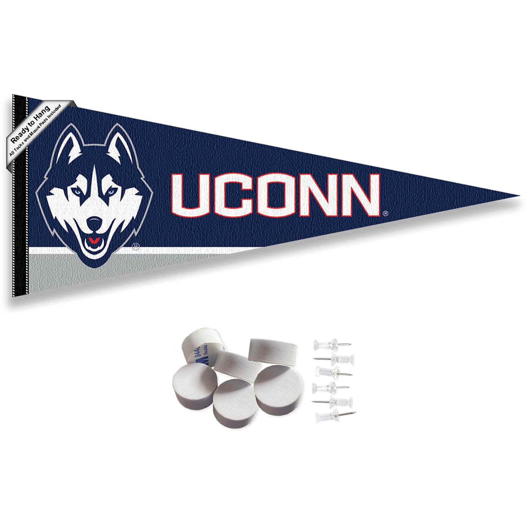 College Flags & Banners Co. Connecticut Huskies Pennant Flag and Wall Tack Mount Pads - Sports Collectibles, Sports Memorabilia, Sports Fan Shop, Sports Gifts