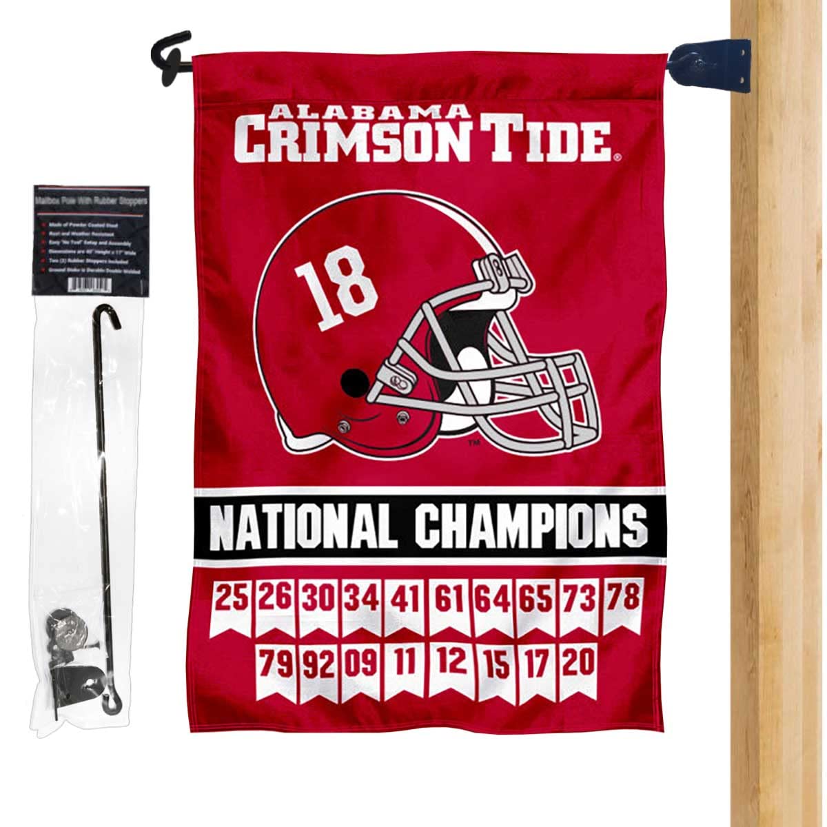 College Flags & Banners Co. Alabama Crimson Tide 18 Time Football National Champions Garden Flag and Mailbox Post Pole Mount Holder Set - Sports Collectibles, Sports Memorabilia, Sports Fan Shop, Sports Gifts