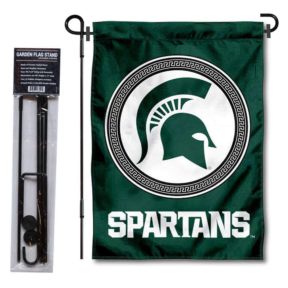 College Flags & Banners Co. Michigan State University Two Sided Shield Garden Banner and Flag Stand Pole Holder Set - Sports Collectibles, Sports Memorabilia, Sports Fan Shop, Sports Gifts