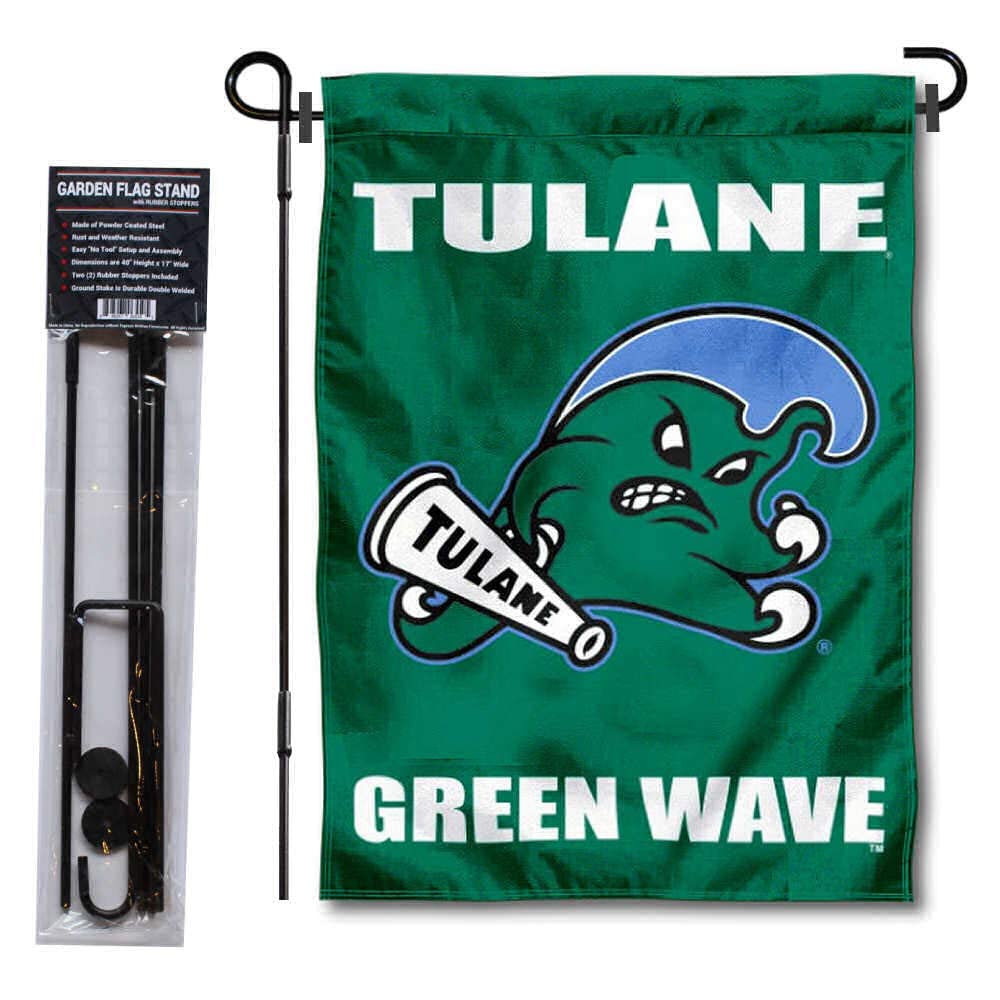 College Flags & Banners Co. Tulane Green Wave Wordmark Garden and USA Flag Stand Pole Holder Set - Sports Collectibles, Sports Memorabilia, Sports Fan Shop, Sports Gifts