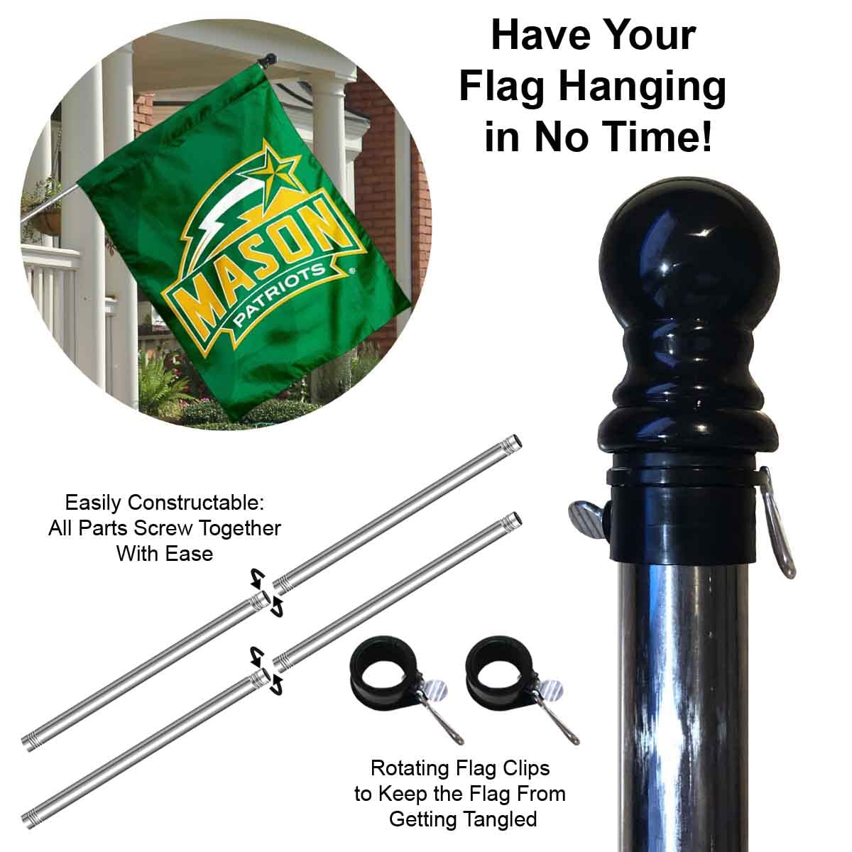 George Mason University Banner Flag with Flag Pole Set - Sports Collectibles, Sports Memorabilia, Sports Fan Shop, Sports Gifts