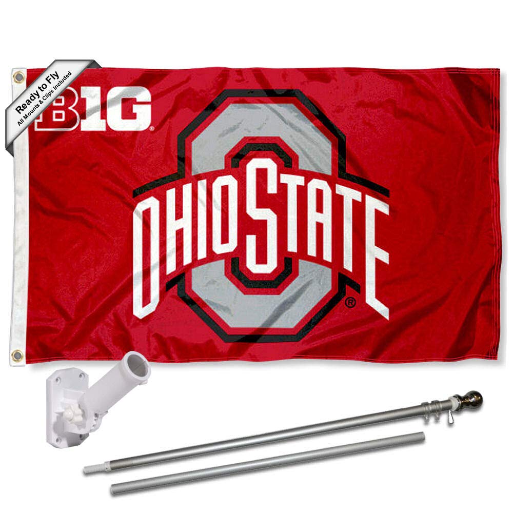 College Flags & Banners Co. Ohio State Buckeyes Big 10 Flag with Pole and Bracket Kit - Sports Collectibles, Sports Memorabilia, Sports Fan Shop, Sports Gifts
