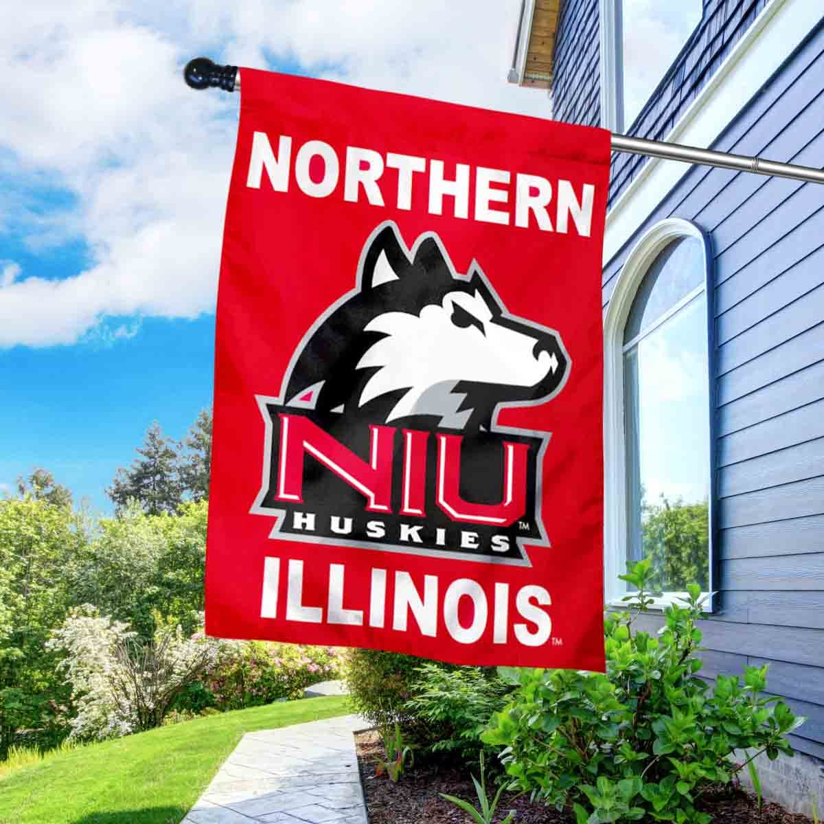 Northern Illinois University House Flag with Flag Pole Set - Sports Collectibles, Sports Memorabilia, Sports Fan Shop, Sports Gifts