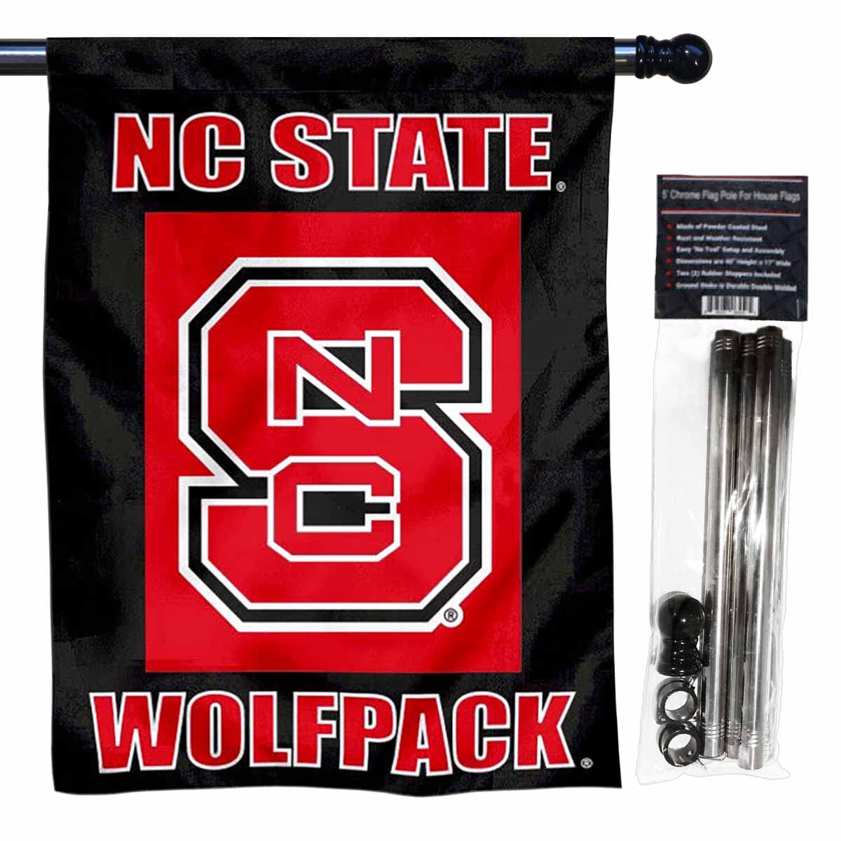 College Flags & Banners Co. North Carolina State Wolfpack Banner Flag with Flag Pole Set - Sports Collectibles, Sports Memorabilia, Sports Fan Shop, Sports Gifts