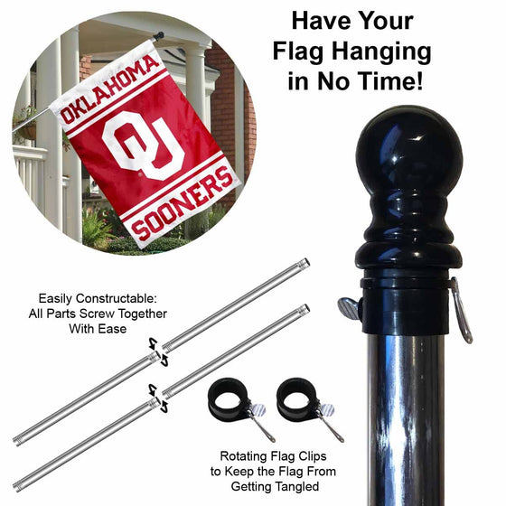 College Flags & Banners Co. Oklahoma Sooners House Flag with Flag Pole Set - Sports Collectibles, Sports Memorabilia, Sports Fan Shop, Sports Gifts