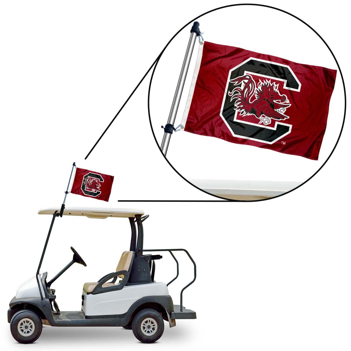South Carolina Gamecocks Golf Cart Flag Pole and Holder Mounting Bracket - Sports Collectibles, Sports Memorabilia, Sports Fan Shop, Sports Gifts