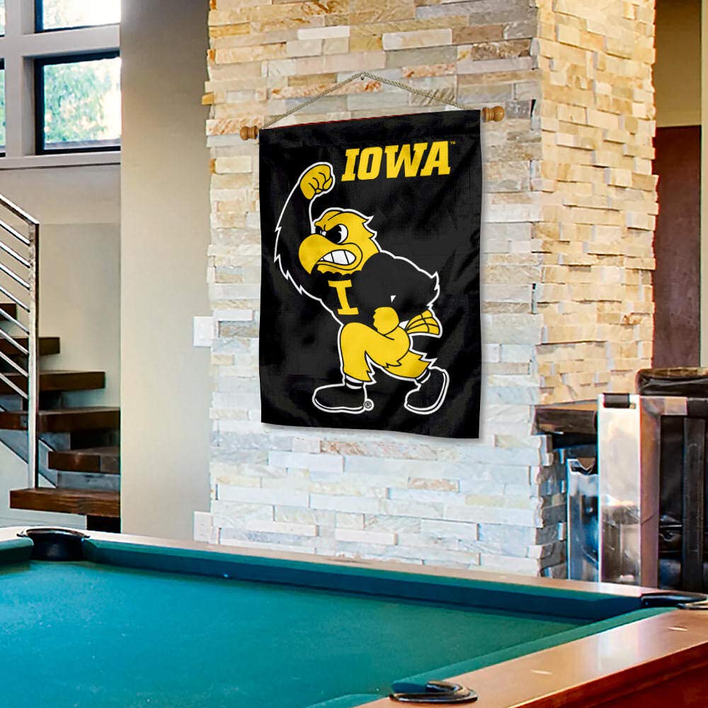 College Flags & Banners Co. Iowa Hawkeyes Herky The Hawk House Flag and Wood Banner Pole Set - Sports Collectibles, Sports Memorabilia, Sports Fan Shop, Sports Gifts
