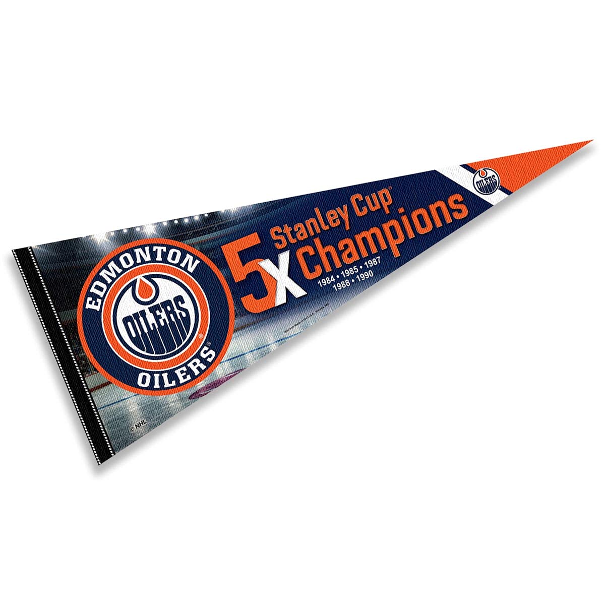 WinCraft Edmonton Oilers 5 Time Cup Champions Pennant Banner Flag - Sports Collectibles, Sports Memorabilia, Sports Fan Shop, Sports Gifts