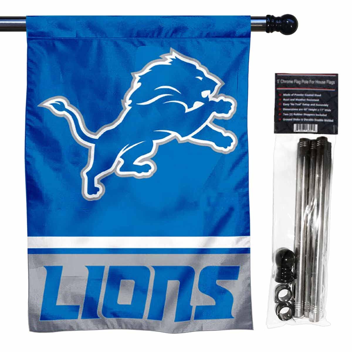 WinCraft Lions Banner House Flag and 5 Foot Flagpole Set - Sports Collectibles, Sports Memorabilia, Sports Fan Shop, Sports Gifts