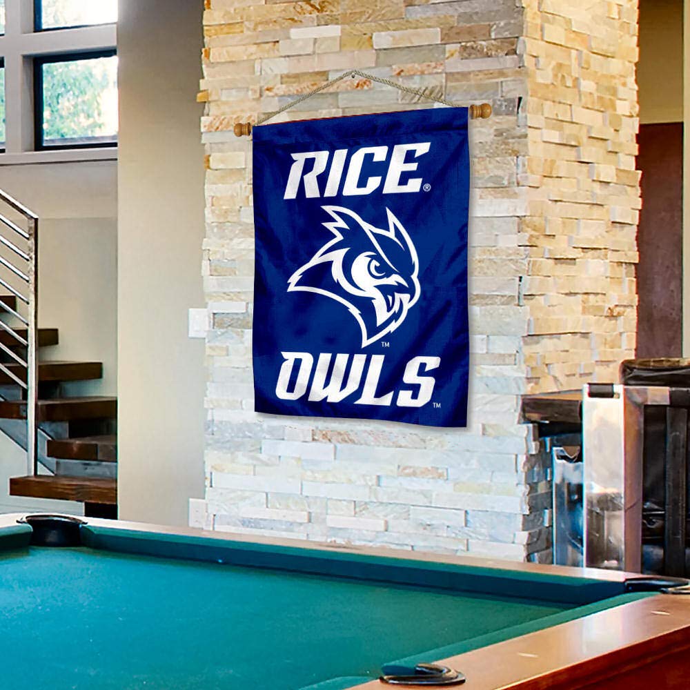 Rice Owls New Owl Logo Double Sided House Flag and Wood Banner Pole Set - Sports Collectibles, Sports Memorabilia, Sports Fan Shop, Sports Gifts