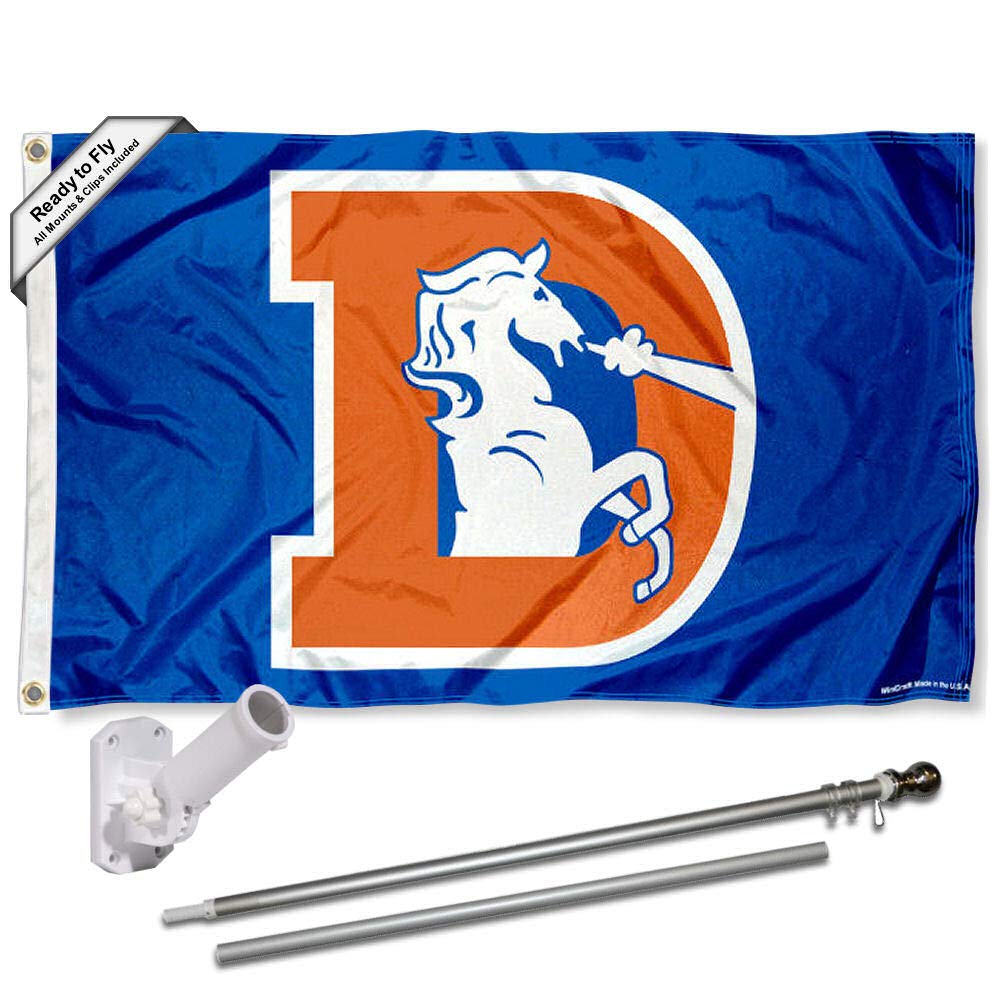 WinCraft Denver Broncos Retro Flag Pole and Bracket Kit - Sports Collectibles, Sports Memorabilia, Sports Fan Shop, Sports Gifts