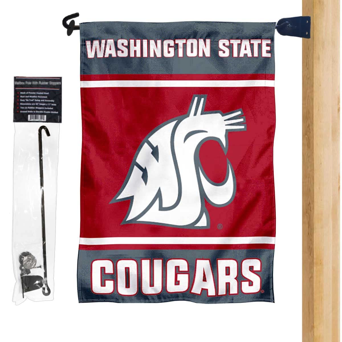Washington State Cougars Garden Flag and Mailbox Post Pole Mount Holder Set - Sports Collectibles, Sports Memorabilia, Sports Fan Shop, Sports Gifts