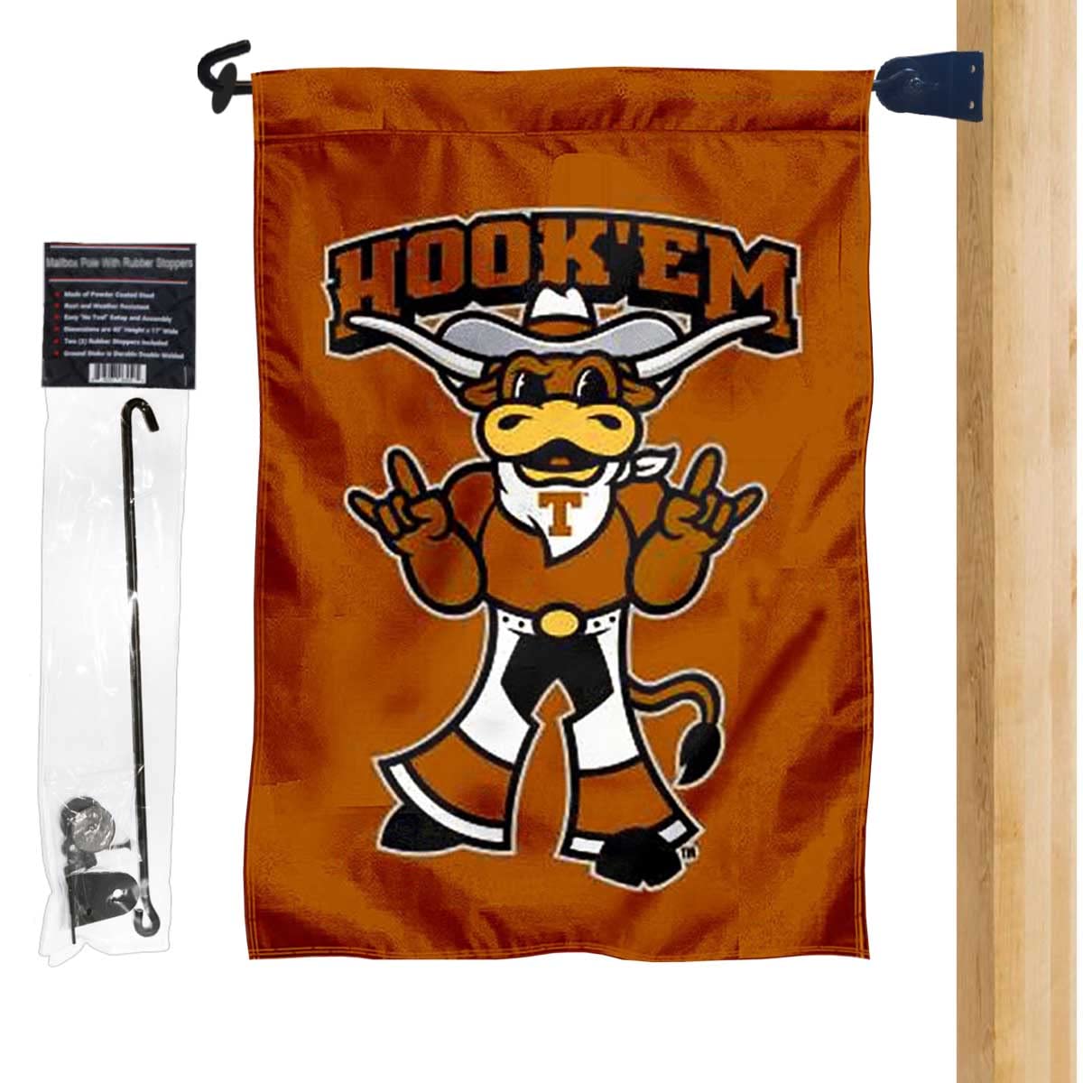 Hook Em Horns Texas Garden Flag and Mailbox Post Pole Mount Holder Set - Sports Collectibles, Sports Memorabilia, Sports Fan Shop, Sports Gifts