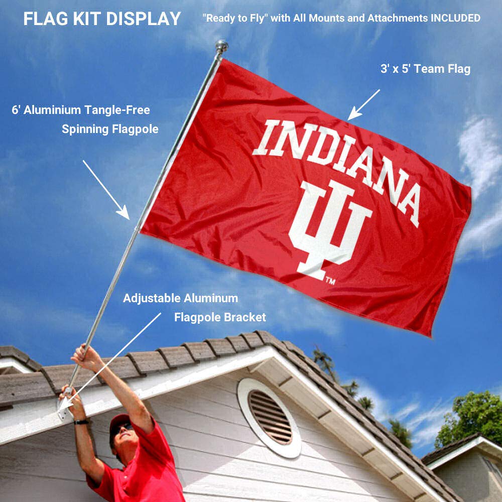 College Flags & Banners Co. Indiana Hoosiers Flag with Pole and Bracket Kit - Sports Collectibles, Sports Memorabilia, Sports Fan Shop, Sports Gifts