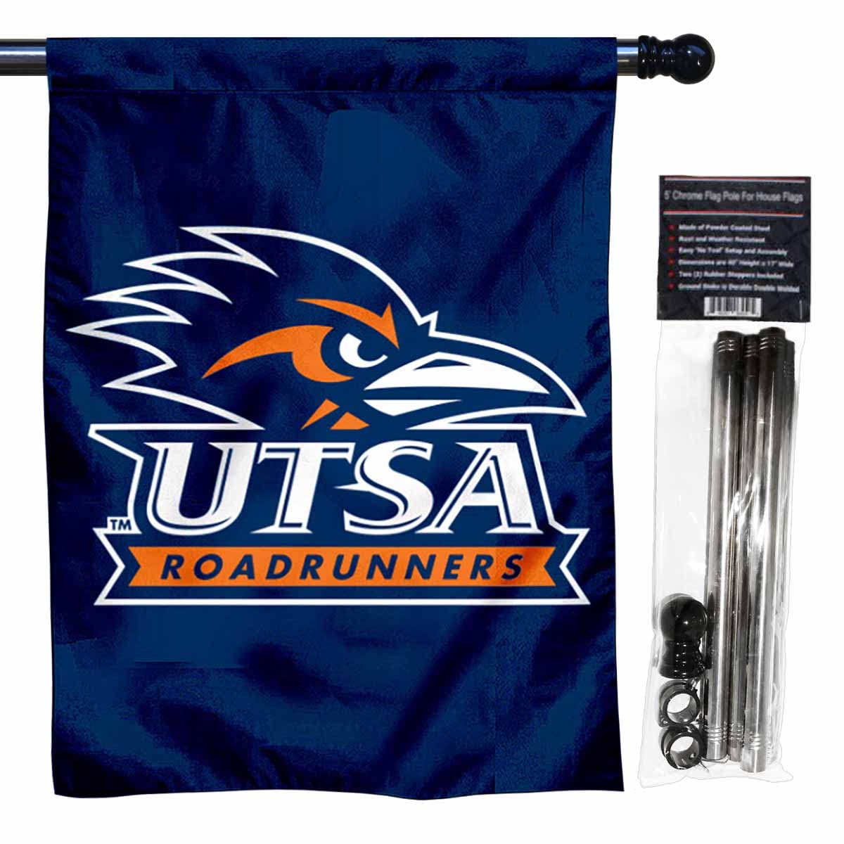University of Texas San Antonio House Flag with Flag Pole Set - Sports Collectibles, Sports Memorabilia, Sports Fan Shop, Sports Gifts