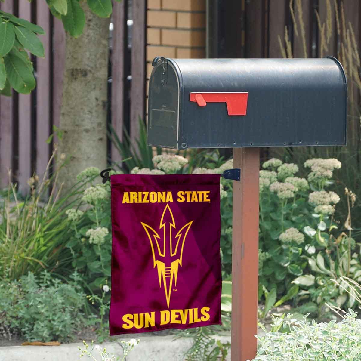 College Flags & Banners Co. Arizona State University Pitchfork Logo Garden Flag and Mailbox Post Pole Mount Holder Set - Sports Collectibles, Sports Memorabilia, Sports Fan Shop, Sports Gifts