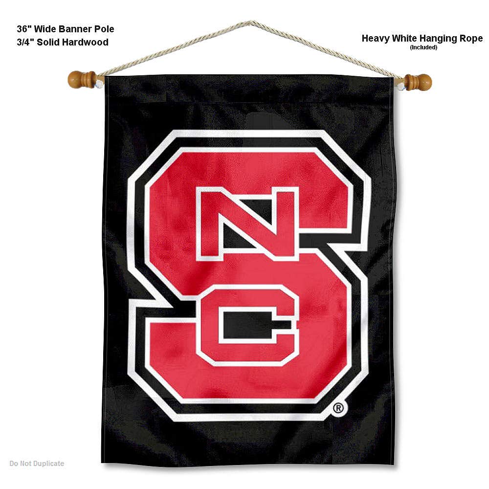 College Flags & Banners Co. NC State Wolfpack Black Banner Flag and Wood Pole Set - Sports Collectibles, Sports Memorabilia, Sports Fan Shop, Sports Gifts