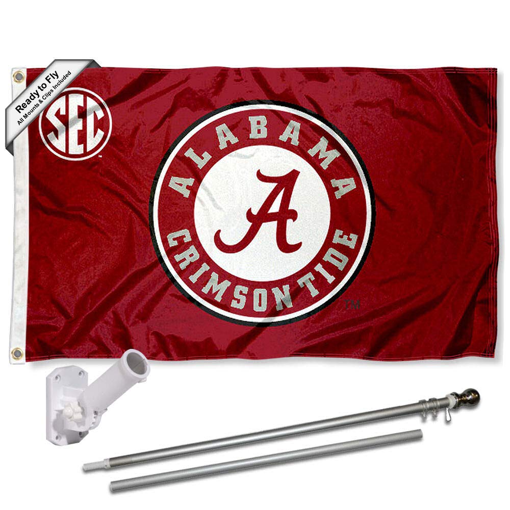 College Flags & Banners Co. Alabama Crimson Tide SEC Flag with Pole and Bracket Kit - Sports Collectibles, Sports Memorabilia, Sports Fan Shop, Sports Gifts